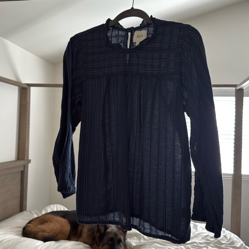 Maeve Navy and Gold Detailed Blouse Medium